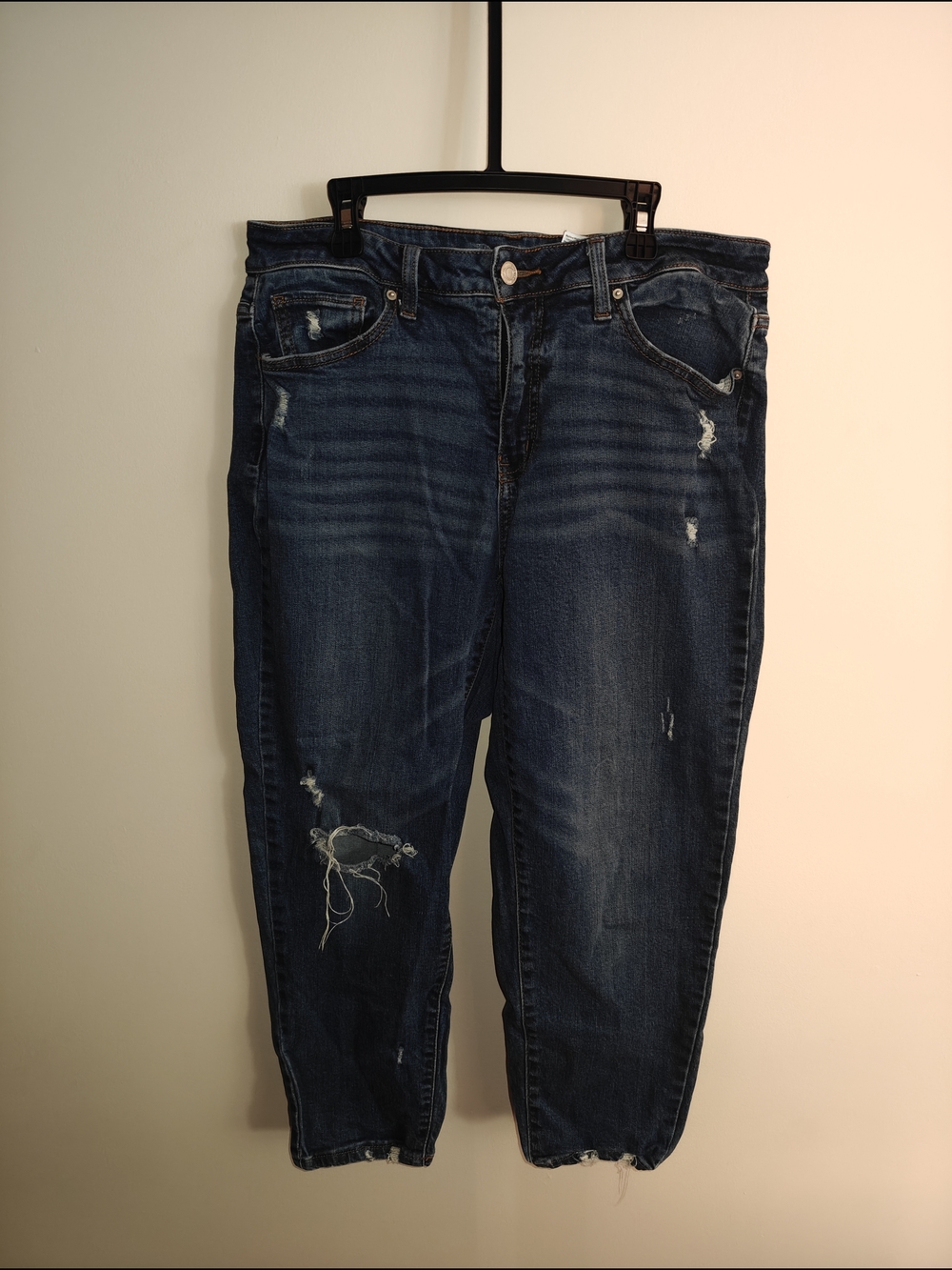 Dark Blue Distressed Women's Jeans Cropped Fit
